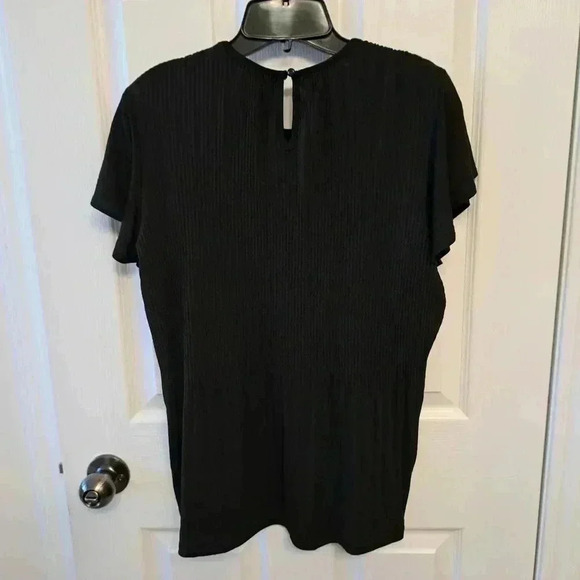 Philosophy Black Pleated Top Large Lightweight Short  Flutter Sleeve Blouse - Picture 13 of 15